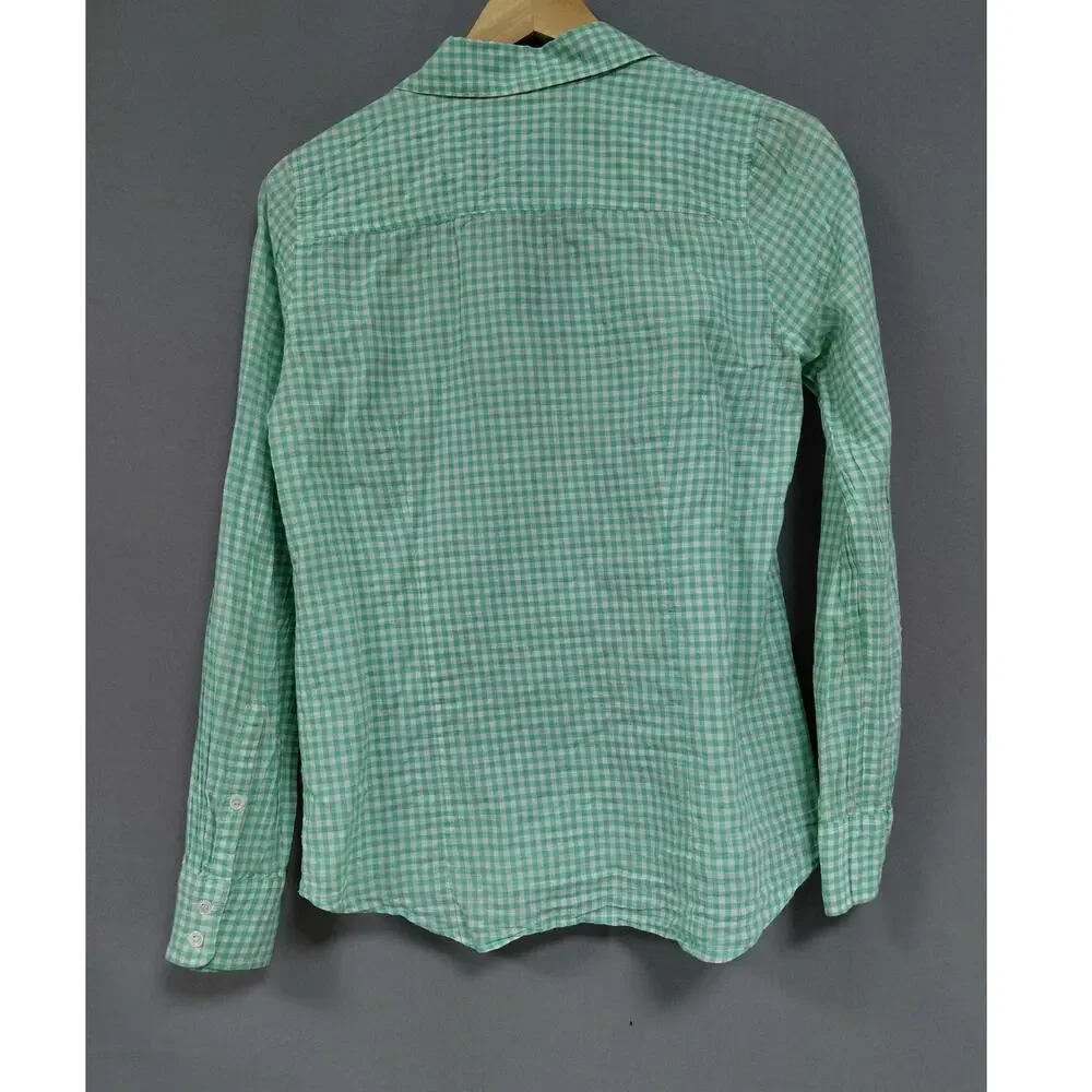 J.CREW Perfect Green Gingham Button-Up Shirt Long Sleeve Collared Size 6